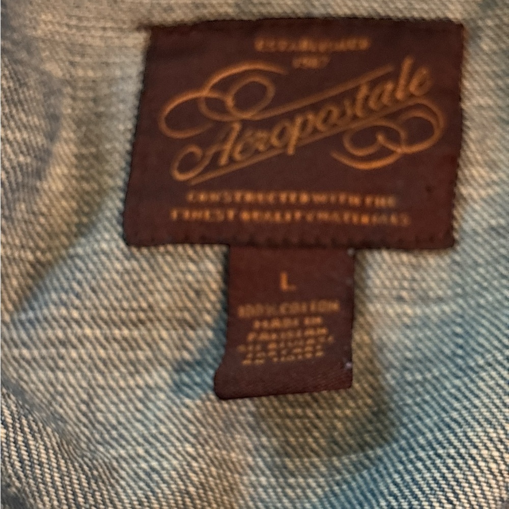 Aeropostale Blue Jean Jacket with Lace Fringe Trim Large Country, Western, Rodeo - Picture 2 of 3